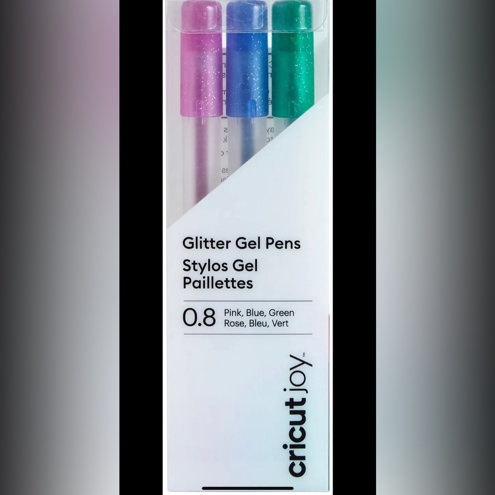 Cricut, glitter gel pens, color is pink blue green